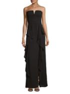 H Halston Strapless Slit Ruffle Gown