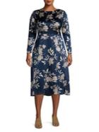 Vince Camuto, Plus Size Plus Refined Floral Long Sleeve Dress