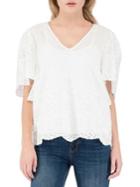 B Collection By Bobeau Nyla Flutter-sleeve Cotton Top