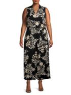 Vince Camuto Plus Floral Sleeveless Ruched Maxi Dress
