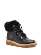 Botkier New York Lace-up Rabbit Fur-trimmed Leather Boots