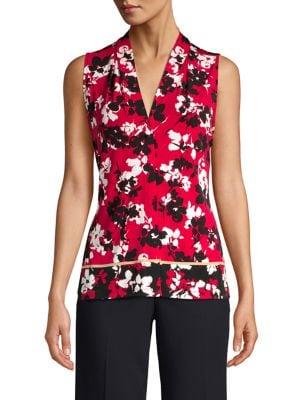Calvin Klein Printed Sleeveless V-neck Blouse