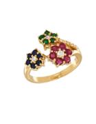 Lord & Taylor Ruby, Emerald, Blue Sapphire, White Sapphire And 14k Yellow Gold Ring
