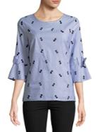 Karl Lagerfeld Paris Printed Bell-sleeve Cotton Top