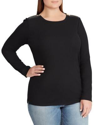 Lauren Ralph Lauren Plus Plus Zipper-trim Cotton-blend Top