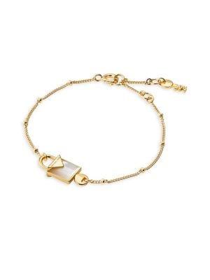 Michael Kors Square Mother-of-pearl And Sterling Silver Mercer Padlock Bracelet
