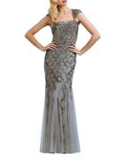 Adrianna Papell Beaded Portrait-collar Gown