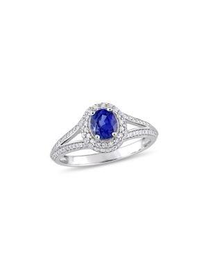 Sonatina 14k White Gold, Sapphire And Diamond Double Halo Ring