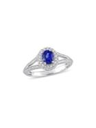 Sonatina 14k White Gold, Sapphire And Diamond Double Halo Ring