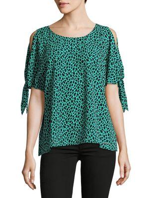 Michael Michael Kors Petite Cheetah-print Cold-shoulder Top