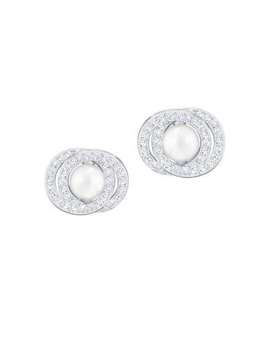 Swarovski Crystal And Faux Pearl Stud Earrings