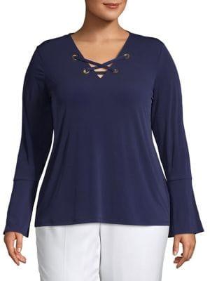 Michael Michael Kors Plus Lace-up Bell-sleeve Top