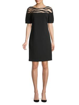 Karl Lagerfeld Paris Mesh Short Sleeve Shift Dress