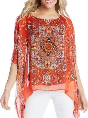 Karen Kane Layered Scarf-print Sheer Top