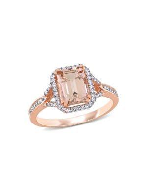 Sonatina 14k Rose Gold, Morganite & 0.2 Tcw Diamond Halo Ring