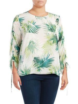 Vince Camuto, Plus Size Plus Plus Tropical Drawstring-sleeve Top