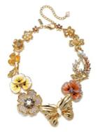 Badgley Mischka 8-10mm White Oval Pearl And Swarovski Crystal Floral Necklace