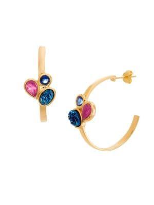 Lord & Taylor Goldplated And Druzy Stone Hoop Earrings