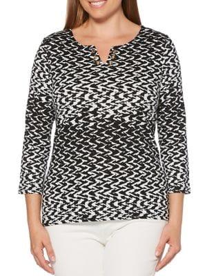 Rafaella Printed Three-quarter Sleeve Cotton Top