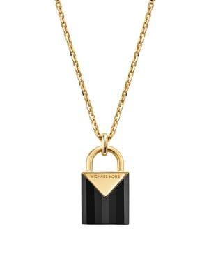 Michael Kors Black Onyx, Crystal & Sterling Silver Mercer Padlock Pendant Necklace