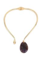 H Halston Goldtone And Stone Hinged Collar Pendant Necklace
