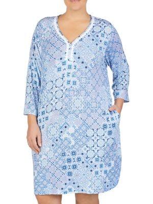 Ellen Tracy Plus Printed Three-quarter Sleeve Tunic