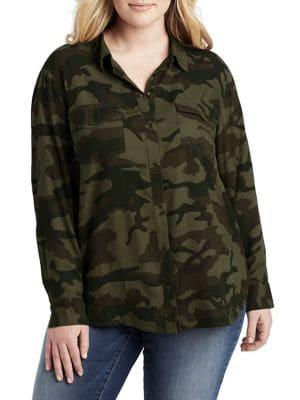 Jessica Simpson Plus Camo-print Woven Petunia Top