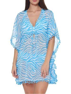 Bleu Rod Beattie Striped Pom-pom Coverup Caftan