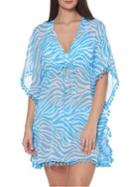 Bleu Rod Beattie Striped Pom-pom Coverup Caftan