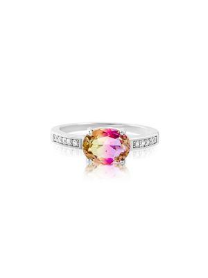 Lord & Taylor Rhodium-plated Sterling Silver And Ombre Cubic Zirconia Oval Cocktail Ring