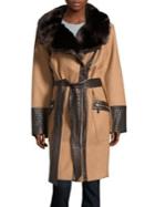 Via Spiga Plus Faux Fur & Faux Leather-trimmed Wool Coat