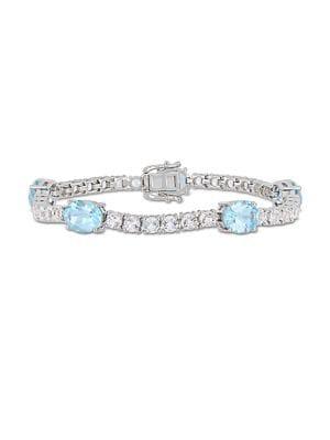 Sonatina Sterling Silver, Blue & White Topaz Station Link Tennis Bracelet