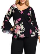 City Chic Plus Plus Floral Bell-sleeve Top