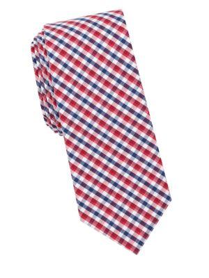 Tallia Orange Cultra Plaid Cotton Tie
