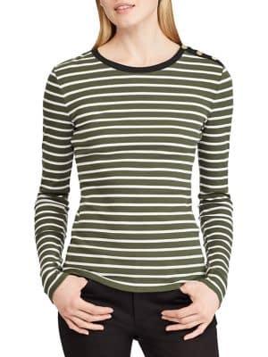 Lauren Ralph Lauren Petite Button-shoulder Stretch-cotton Sweater
