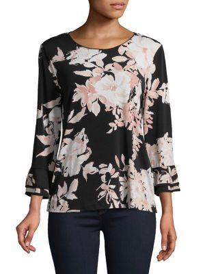 Karl Lagerfeld Paris Floral-print Trumpet-sleeve Blouse