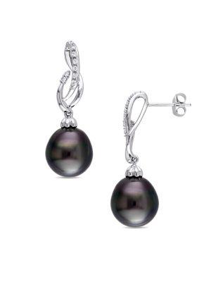 Sonatina Tahitian Cultured Pearl, Diamond And 14k White Gold Ribbon Drop Earrings