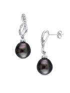 Sonatina Tahitian Cultured Pearl, Diamond And 14k White Gold Ribbon Drop Earrings