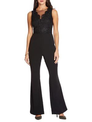 Adrianna Papell Sleeveless Lace Knit Crepe Jumpsuit