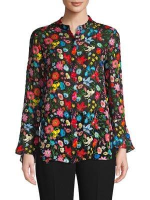 Elie Tahari Chava Floral Ruffle Cuff Blouse