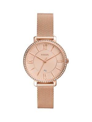 Fossil Jacqueline Rose Goldtone Stainless Steel & Crystal Mesh Bracelet 3-hand Watch