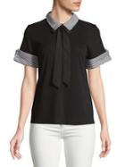 Karl Lagerfeld Paris Faux Pearl-embellished Collared Top