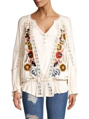 Free People Embroidered Long-sleeve Top