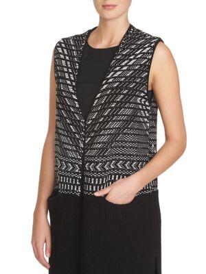 1.state Sleeveless Jacquard Open-front Sweater