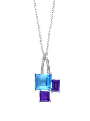 Effy Mosaic 14k White Gold, Blue Topaz And Amethyst Necklace