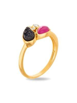 Lord & Taylor Goldplated And Druzy Stone Cluster Ring