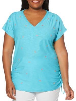 Rafaella Plus Plus Embroidered Tropical V-neck Top