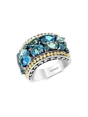 Effy 18k Yellow Gold, 925 Sterling Silver & Topaz Ring