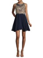 Xscape Embroidered Mesh Fit-&-flare Dress