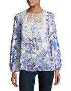 T Tahari Crochet-accented Floral Top